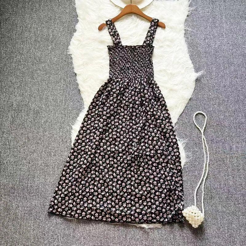 Summer Chiffon Camisole Sleeveless Dress Women Midi Dresses Fashion Elastic Waist Casual Spaghetti Strap Dresses Vestidos Girls