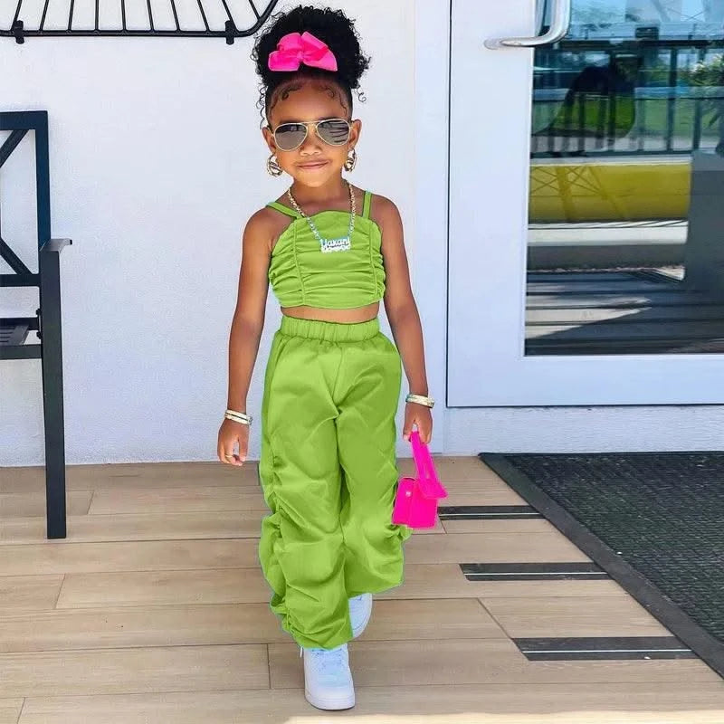 1-8years Baby Kids Summer Clothing For Girls Sleeveless Crop Tops+Cargo Pants 2pcs/sets Children's Fashion Clothes Outfits Girl - Elanique