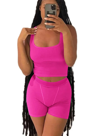 Women's 2 Piece Casual Workout Outfits Ribbed Knitted Yoga Tank Top High Waist Leggings Tracksuit Active Wear Sets