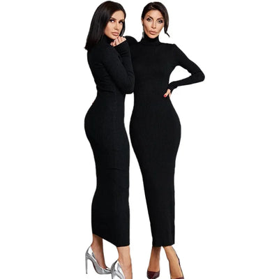 Dresses for Women 2022 Sexy Turtleneck Knitted Bodycon Dress Women Autumn Winter Long Sleeve Sweater Dress