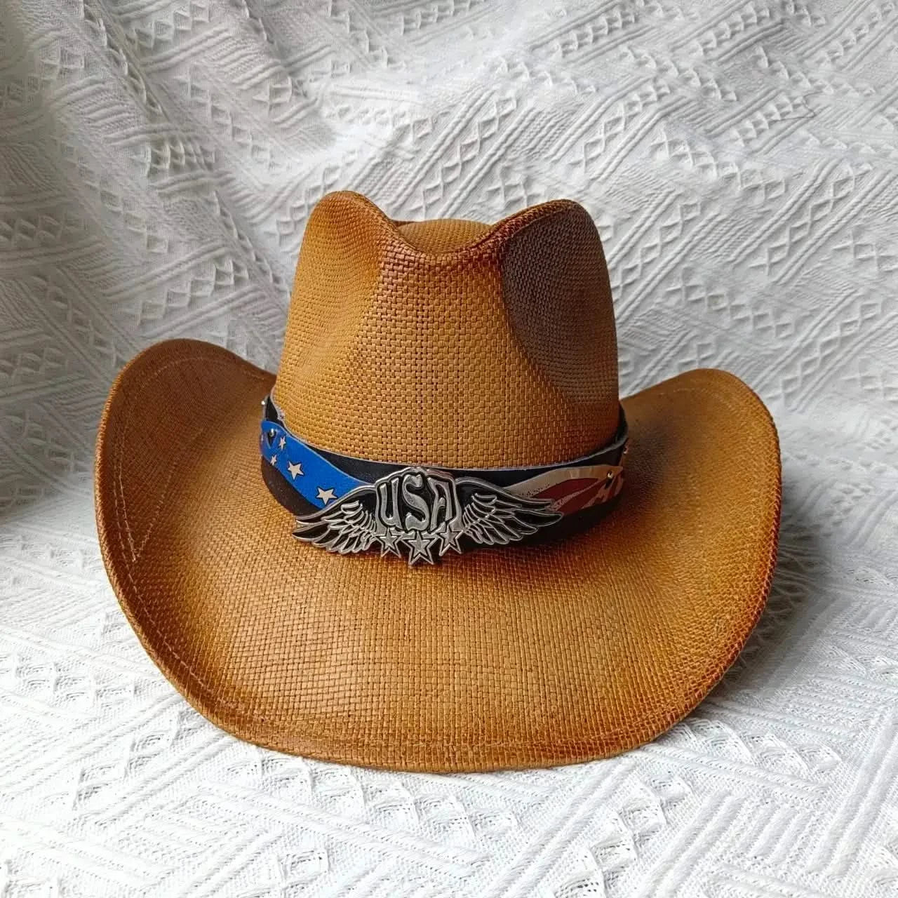 New Lake Blue Western Cowboy Straw Hat 2024 Spring and Summer New Outdoor Sun Hat Men's and Women's Cowboy Hat gorras