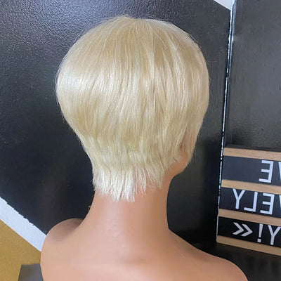Short Blonde Wig with Bangs Short Pixie Cut Wig Human Hair 613 Blonde Human Hair Wig for Women Full Machine Party Cosplay Wigs
