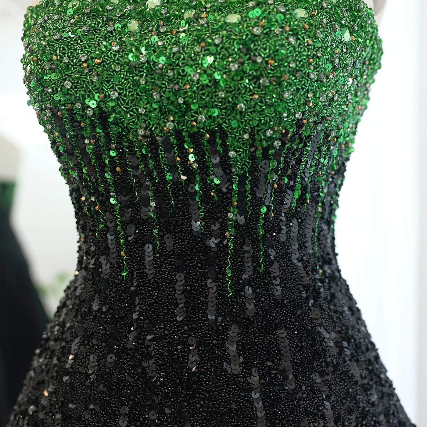 Sharon Said Luxury Beaded Black Green Strapless Dubai Evening Dress for Women Wedding Midi Formal Party Gowns SS224 Customized