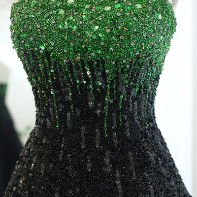 Sharon Said Luxury Beaded Black Green Strapless Dubai Evening Dress for Women Wedding Midi Formal Party Gowns SS224 Customized