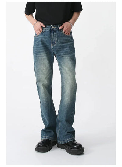 Jeans Denim Pants Men Long Flare Pant Straight Trousers High Waist Casual Regular Pockets Slim Fit Splice Simple Autumn 2024