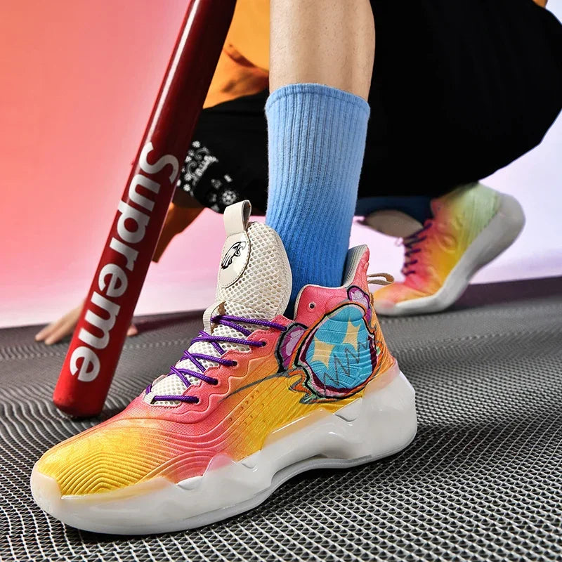 Basketball shoes men wear absorbing shock rebound sports actual combat college students training shoes new high-top combat boots