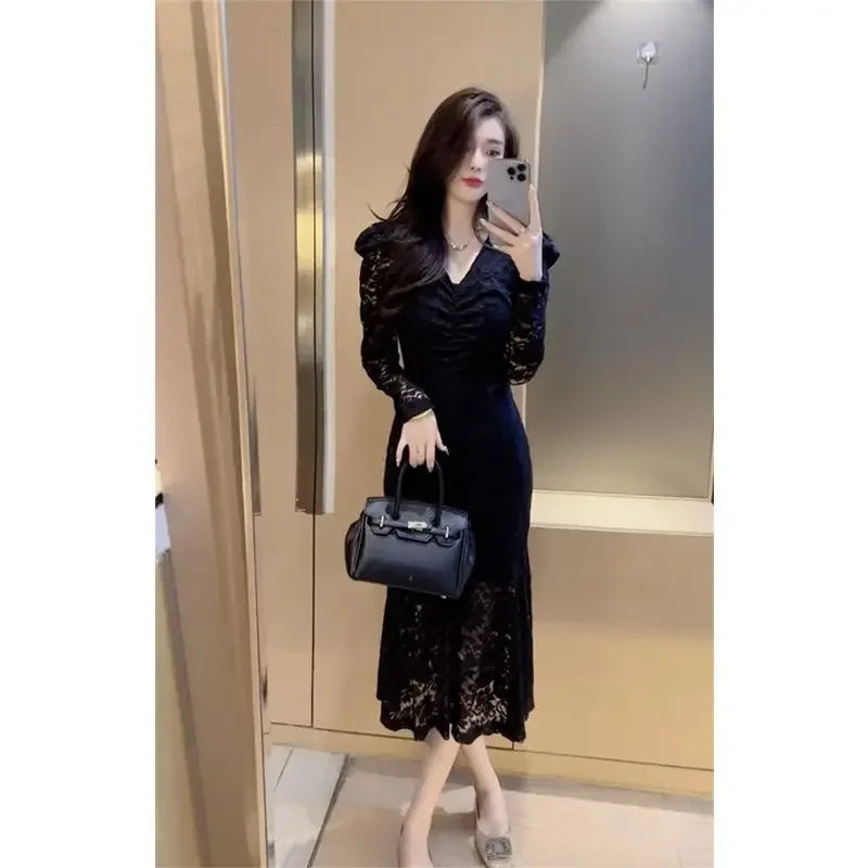 Dresses For Women Long Sleeve Woman Dress Prom Black Party Evening Lace Offer Aesthetic Hot Elegant Chic Fashion Summer 2024 Y2k
