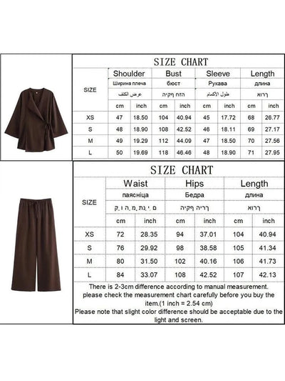 TFMLN Fashion Linen 2 Pieces Women 2024 Spring Summer Kimono Style Loose Lace Up Shirts Tops Women's Wide Leg Pants Sets