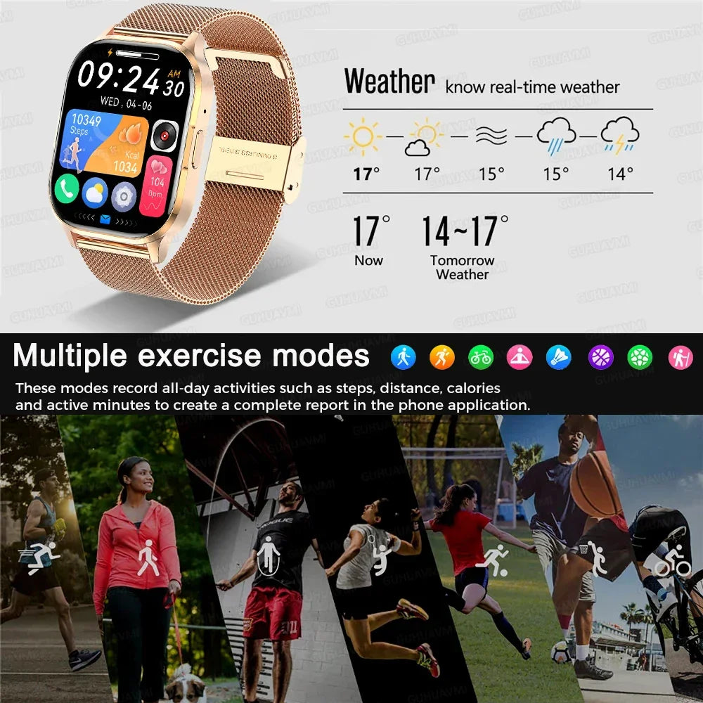 Women Smartwatch 2.01inch AMOLED Screen Bluetooth Call  NFC Sport Watch Blood Pressure Music Women Smart Watch for Huawei Xiaomi