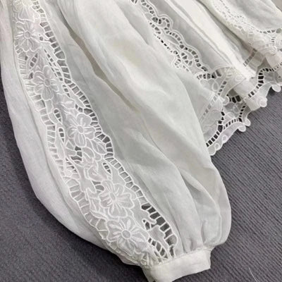 White Pink Tops Women Hollow Out Embroidery