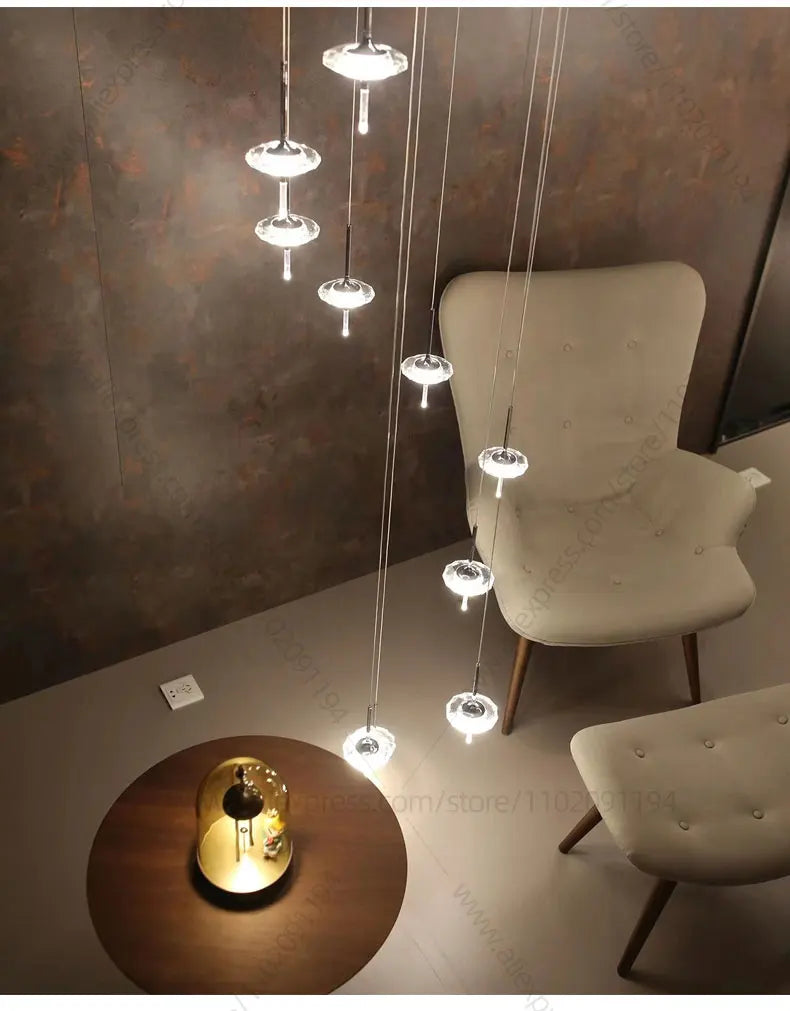 Led Chandelier Home Decoration Lighting Hanging Lamps Living Room Indoor Gloss Island Kitchen Lamps Chrome Staircase Chandelier