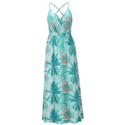 Floral Dress Women's Summer Dress Sexy Backless V-neck Suspender Long Dress