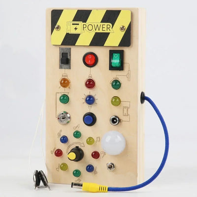 Montessori Busy Board Sensory Toys Wooden with LED Light Switch Control Board Travel Activities Children Games for 2-4 Years Old