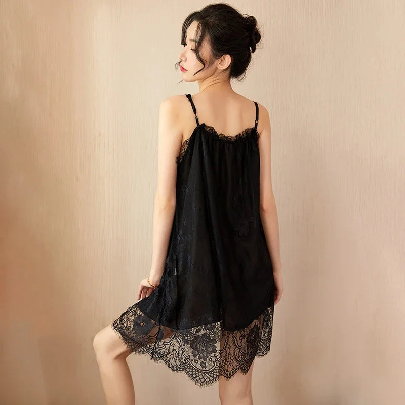 Sexy Sleepwear For Women Home Clothes Sling Lace Nightdress Nightwear Comfortable Lingerie Sleeveless Pyjama Female Summer Dress