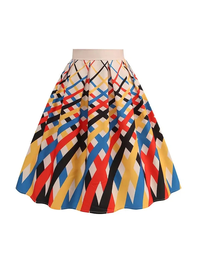 Summer Casual Women Midi Skirt Polka Dot High Waist Retro Vintage 50s Pleated Party Skirts