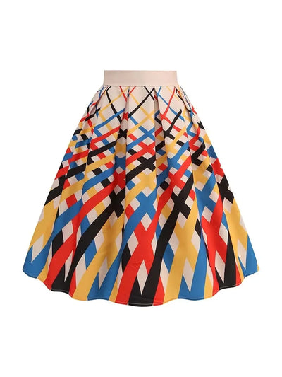 Summer Casual Women Midi Skirt Polka Dot High Waist Retro Vintage 50s Pleated Party Skirts