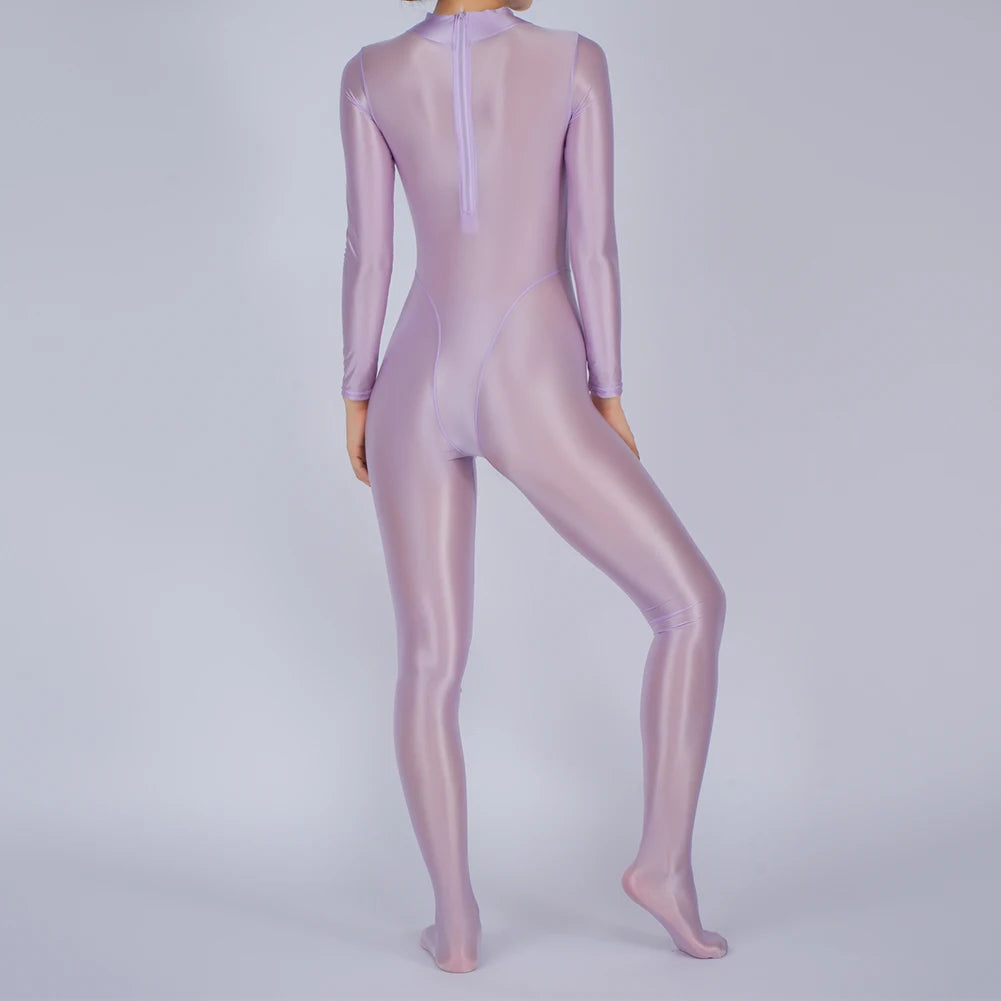 Sexy Womens Glossy Shiny Silky Tights Swimsuit Leggings Bodysuit Jumpsuit Ladies Elasticity Breathable Leotard Sleeping Romper