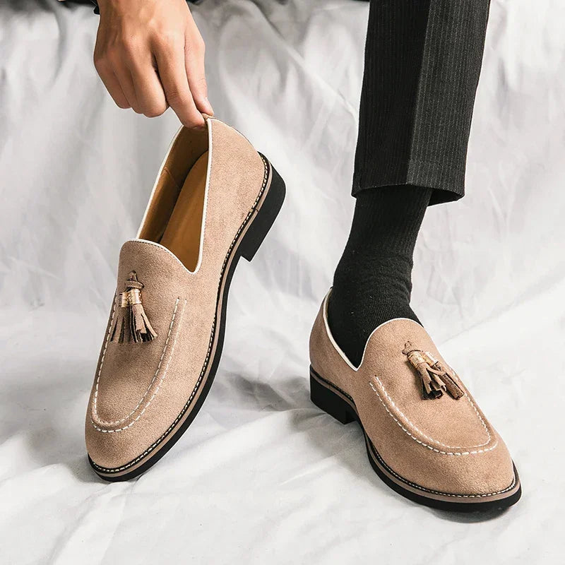 Luxury Designer Men Suede Tassels Blue Green Oxford Brogue Shoes Moccasins Wedding Prom Homecoming Party Footwear Zapatos Hombre