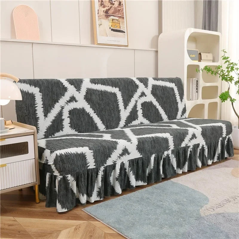 1/2/3Seater Sofa Bed Cover with Skirt Elastic Printing Seat Cover Armless Sofa Bed Cover Sofa Covers for Living Room Home Decor