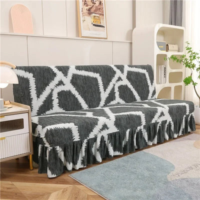 1/2/3Seater Sofa Bed Cover with Skirt Elastic Printing Seat Cover Armless Sofa Bed Cover Sofa Covers for Living Room Home Decor