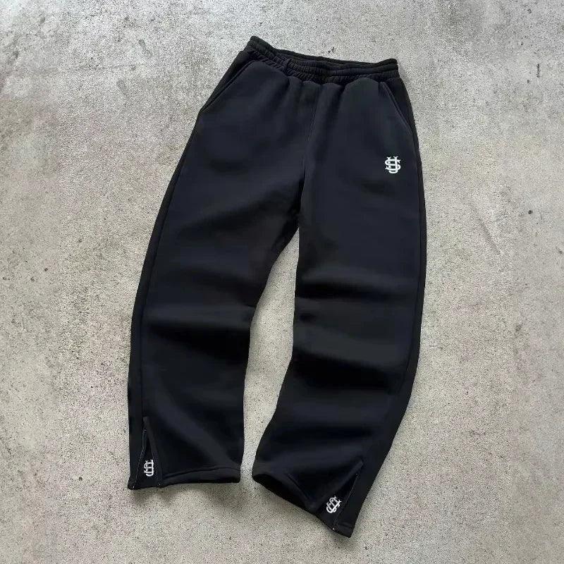 Harajuku embroidery pattern baggy pants retro loose sweatpants women joggers women pant leg zipper hip hop casual crop pants
