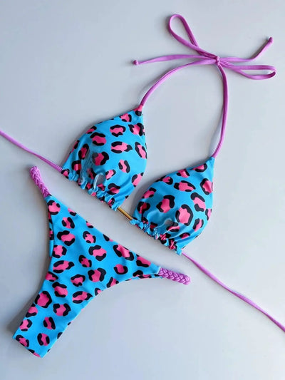 Swimwear Women Leopard Printed Sexy Bikini Set Striped Beachwear Summer Swimsuit Two-pieces Thong Bathing Suit Biquinis