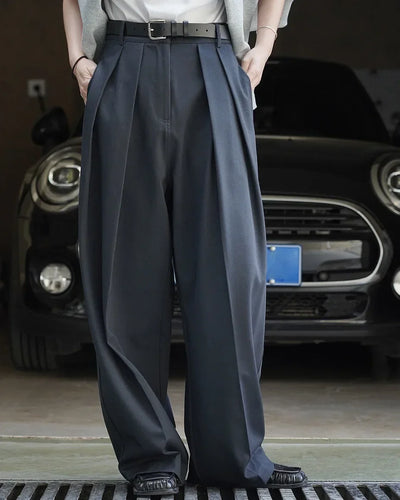 women's casual solid color straight leg wide trousers loose wear thin trousers pants