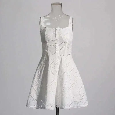 Summer Sundress Holiday Print Embroidery Cotton Short Cake Dress Women Sleeveless Tank Elastic Back Cocktail Party Vestidos