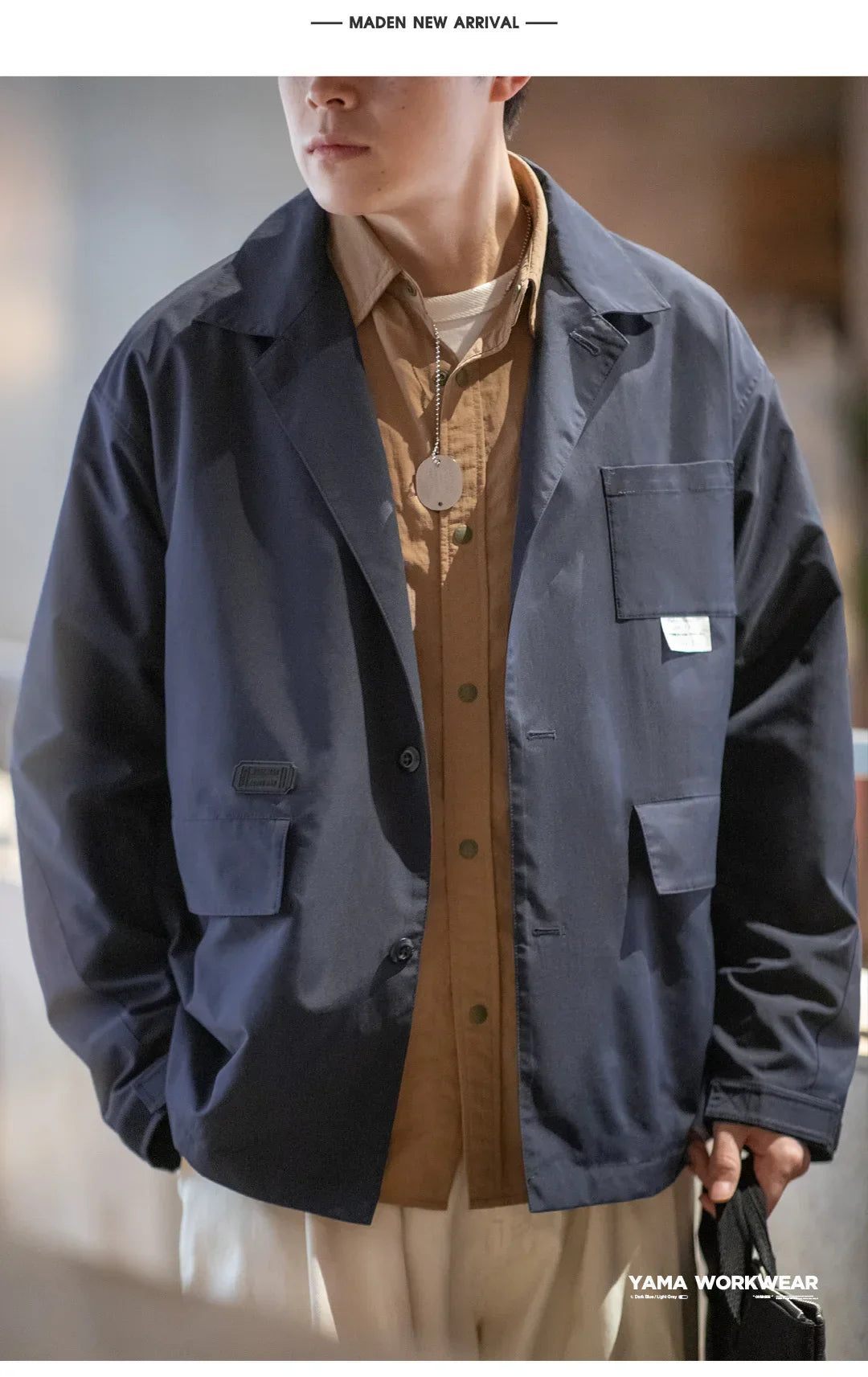Maden Mountain Style Outdoor Multi-Pocket Suit Jacket Cityboy Flat Lapel Casual Versatile Coat Men's Blazer Spring And Autumn