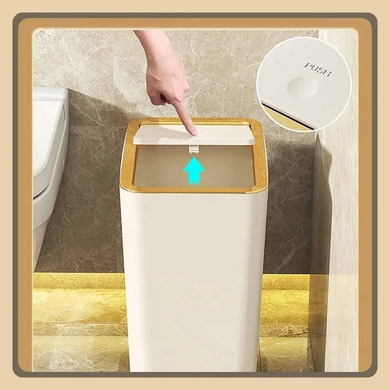 Trash Can with Lid Semi Automatic Large Capacity Garbage Bin Toilet Living Kitchen Bedroom Press Plastics Trash Bin Home Items