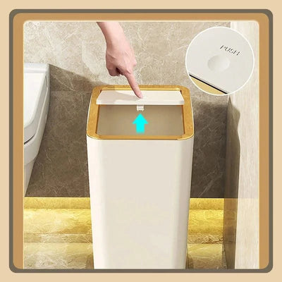 Trash Can with Lid Semi Automatic Large Capacity Garbage Bin Toilet Living Kitchen Bedroom Press Plastics Trash Bin Home Items
