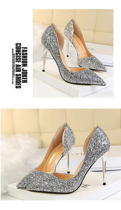 BIGTREE Shoes Champagne Women Pumps Sequin Wedding Shoes Stiletto High Heels Women Shoes Luxury Party Shoes Pumps Plus Size 43