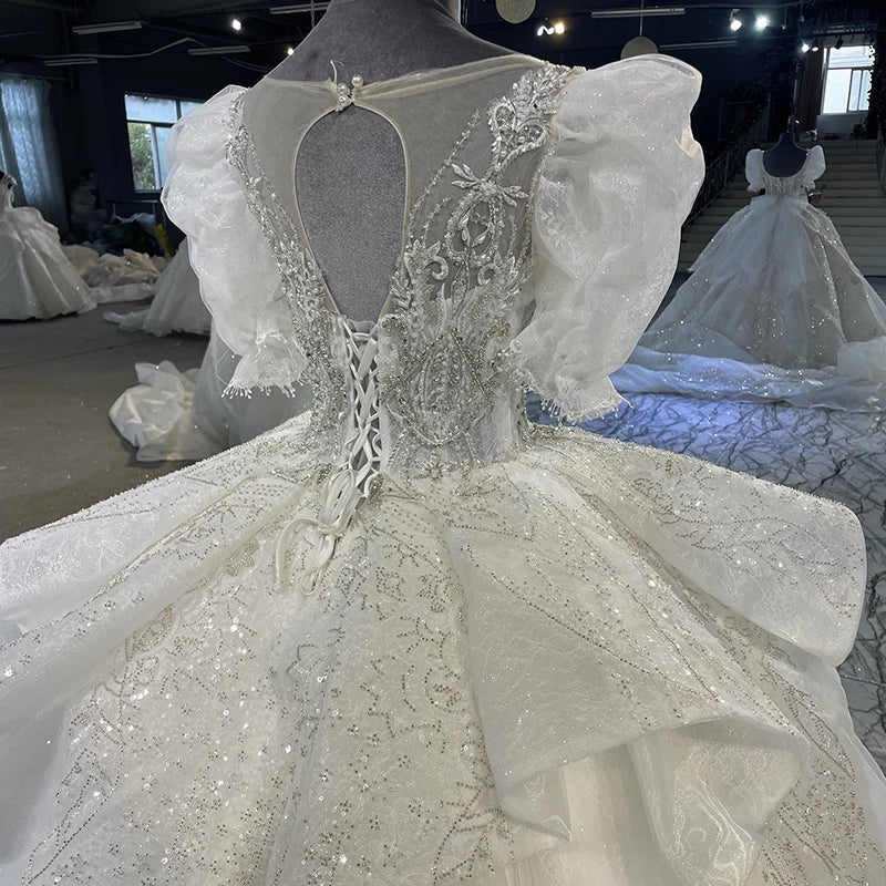 Customized Wedding Dresses For Women Organza Ball Gown O-Neck Wedding Suits For Women Sequined Beading Crystal Suknia Ślubna