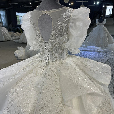Customized Wedding Dresses For Women Organza Ball Gown O-Neck Wedding Suits For Women Sequined Beading Crystal Suknia Ślubna