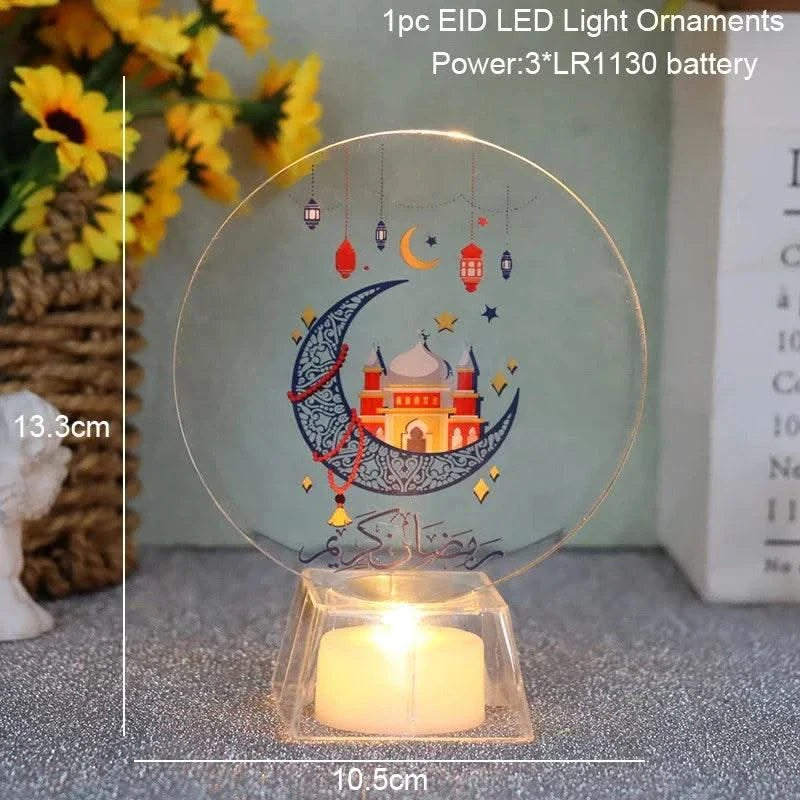 Muslim Ramadan Festival  Decorative Lamp Cartoon Pattern Acrylic LED Candle Night Light for Home Bedroom Atmosphere Decor