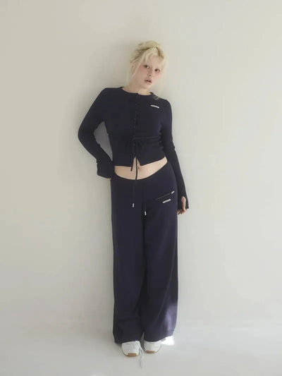 2025 Autumn Winter Japanese Style Sweet Slim Fit Knitted Cardigan Top Long Sleeves Wide Leg Casual Pants Set Outfits For Ladies