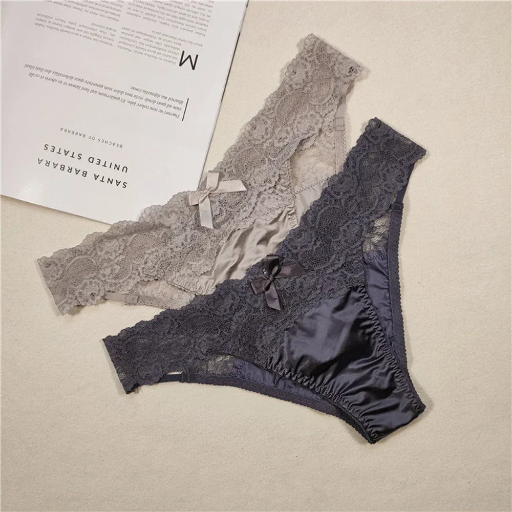 Women Yoga Low Waist Satin Underpants Lace Briefs Fitness Shorts Panties