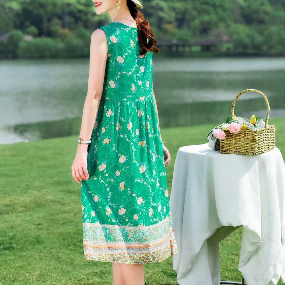New 2024 Women Summer dresses print  Women  sleeveless Boho Beach Dress Vintage  Dresses  Sundress Beach Dress Tunic  Vestidos