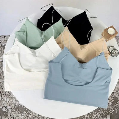 Women Crop Tops Ice Silk Summer Bra Sports Spaghetti Strap Top