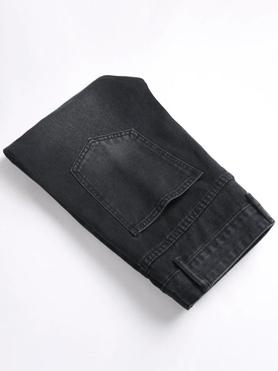 Men's Jeans Black High Street Fashion Embroidered Straight Leg Mid Rise Casual Denim Pants for All Seasons