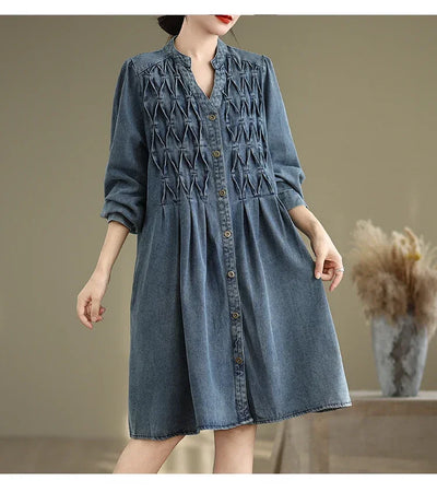 Denim Oversized Autumn Winter Long Sleeve Coat Women Ruffle Fashion Loose Pleated Ladies Jackets Retro Woman Jackets Coats