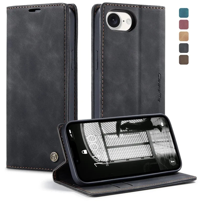 Flip Wallet Case for iPhone 16e 2025 Magnetic Folio Leather Cover with Card Holder Kickstand Shockproof Durable Protective Shell