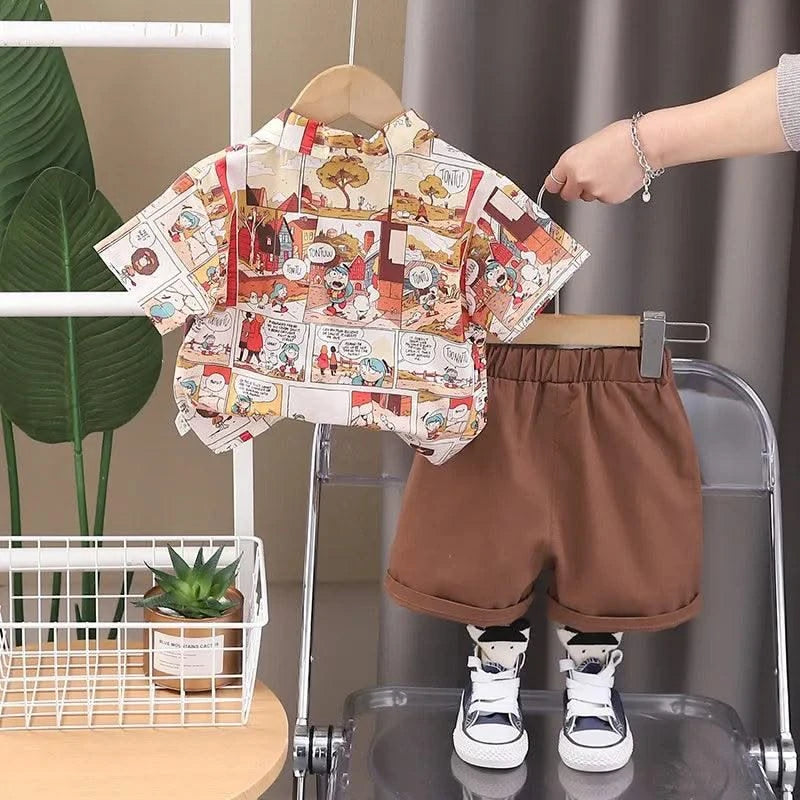Baby Children's Summer Clothes Set 1-5Y Cartoon Printed Shirt and Shorts Casual Boys 2Pcs Suit Kid's Short Sleeve Outfit