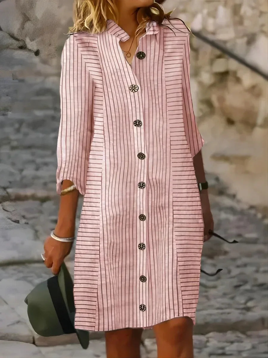 Summer Dresses For Women Women Fashion Versatile Striped Print Button Dress Casual Loose Shirt Dress Casual Dresses 2024
