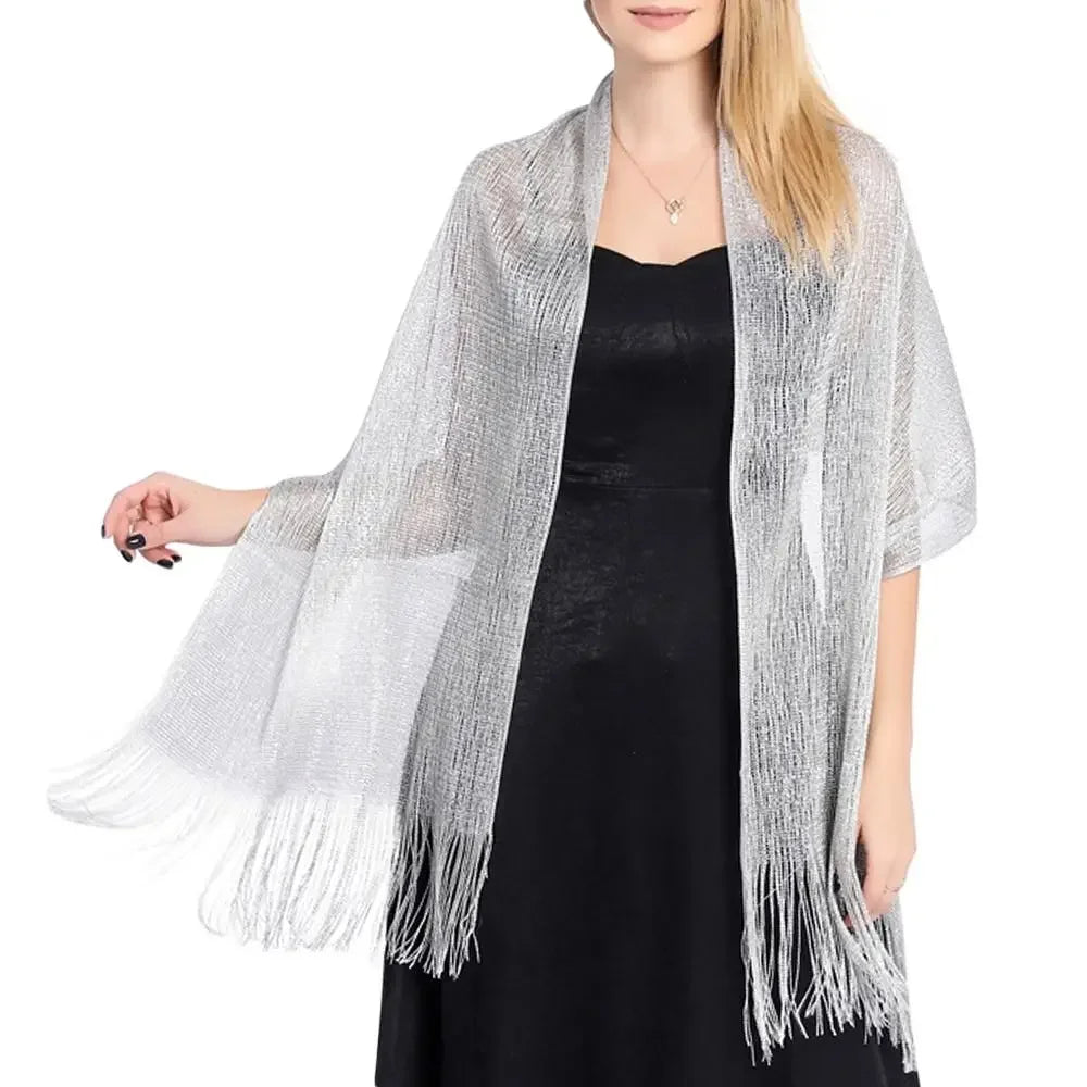 Elegant Evening Dresses Shawls Female Golden Silvery Wire Tassels Bridal Bridesmaid Party Wedding Temperament Accessories Scarf