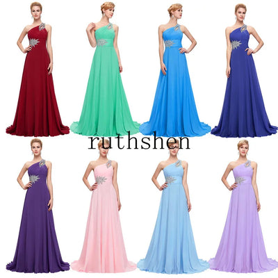 Women Wedding Party Evening Dresses Beaded Chiffon Long One Shoulder Pleat Formal Prom Gowns Vestidos De Fiesta Customized