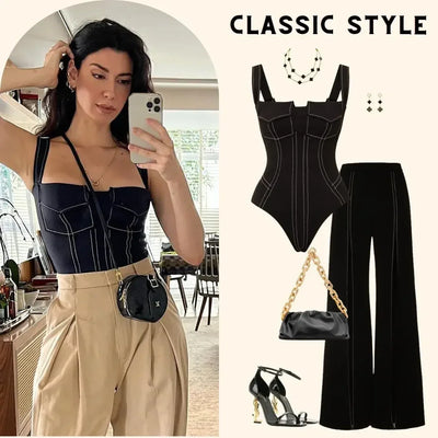 FLAXMAKER Pockets One Piece Swimsuit and Pants Women Swimwear Bodysuit Dress