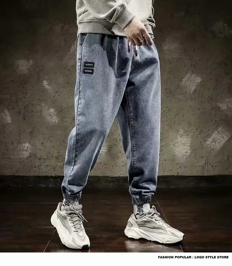 Spring Designer Fashion Men Jeans Retro Black Gray Vintage Casual Denim Harem Pants Ripped Jeans Men Wide Leg Taper Men Jeans