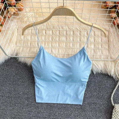 Women Crop Tops Ice Silk Summer Bra Sports Spaghetti Strap Top