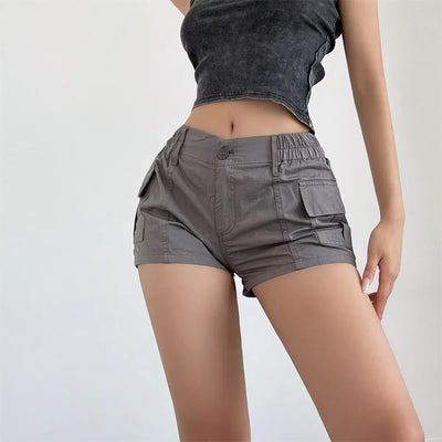 Short Pants Woman Cargo Micro Mini with Pockets Elastic Waist Flowy Harajuku Shorts for Women Fashion To Wear Youthful Elasticty